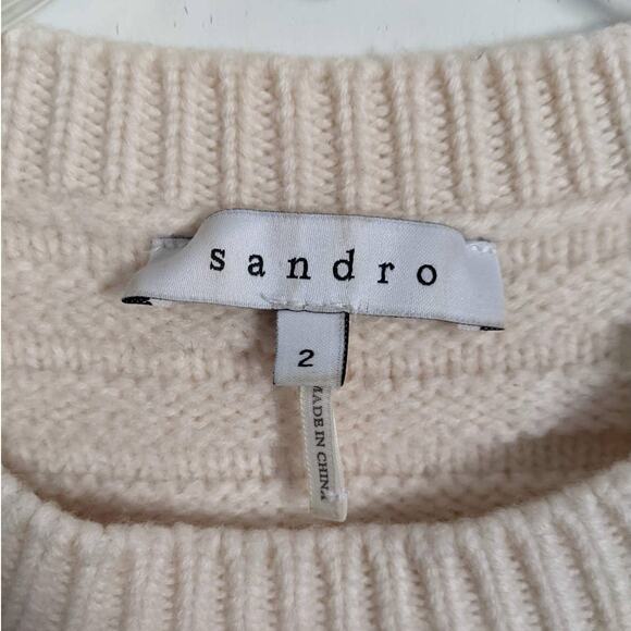 Sandro Merino Wool Cable Knit Sweater in Ivory, Size 2 - Picture 7 of 8